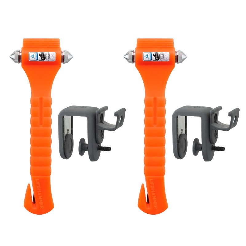 LifeHammer Brand Car Safety Hammer The Original Emergency Escape and Rescue Tool with Seatbelt Cutter Made in The Netherlands Orange 2Pack