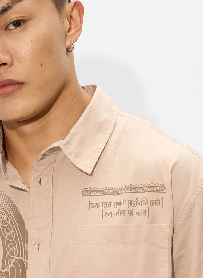 The Souled Store  The Souled Store Men Relaxed Fit Printed Beige Shirt  | Best Price UAE