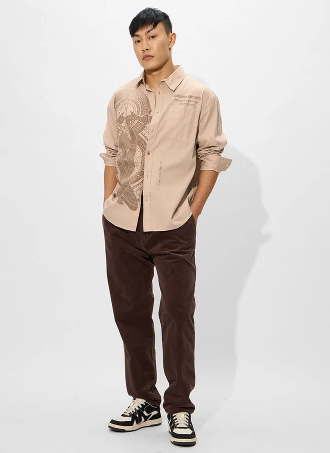 The Souled Store  The Souled Store Men Relaxed Fit Printed Beige Shirt  | Best Price UAE