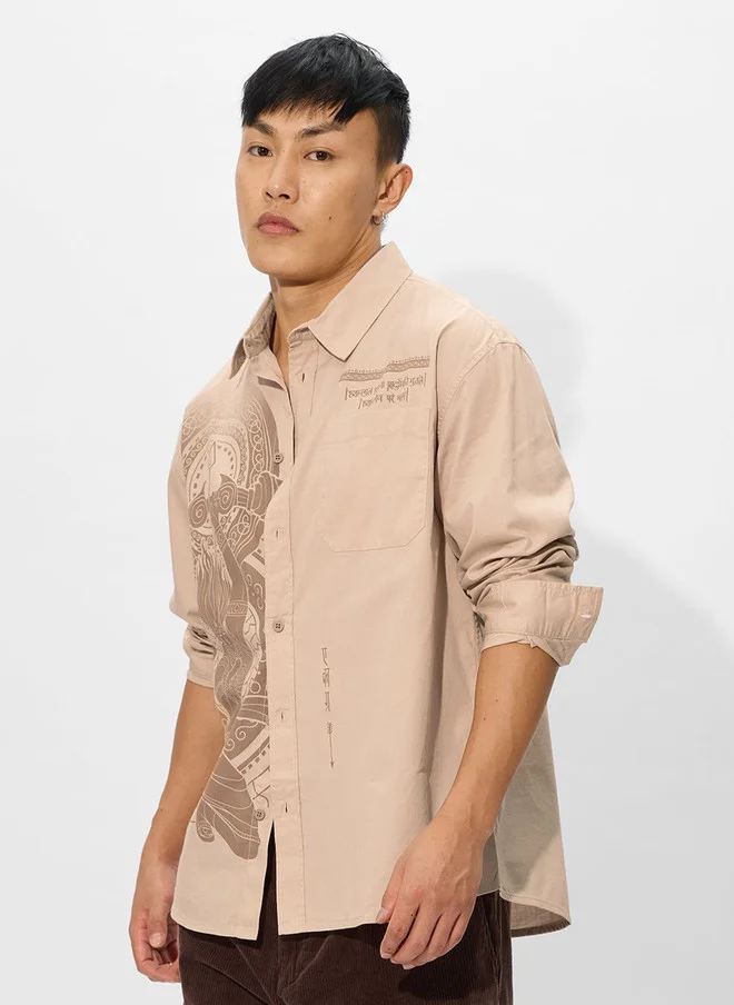 The Souled Store  The Souled Store Men Relaxed Fit Printed Beige Shirt  | Best Price UAE