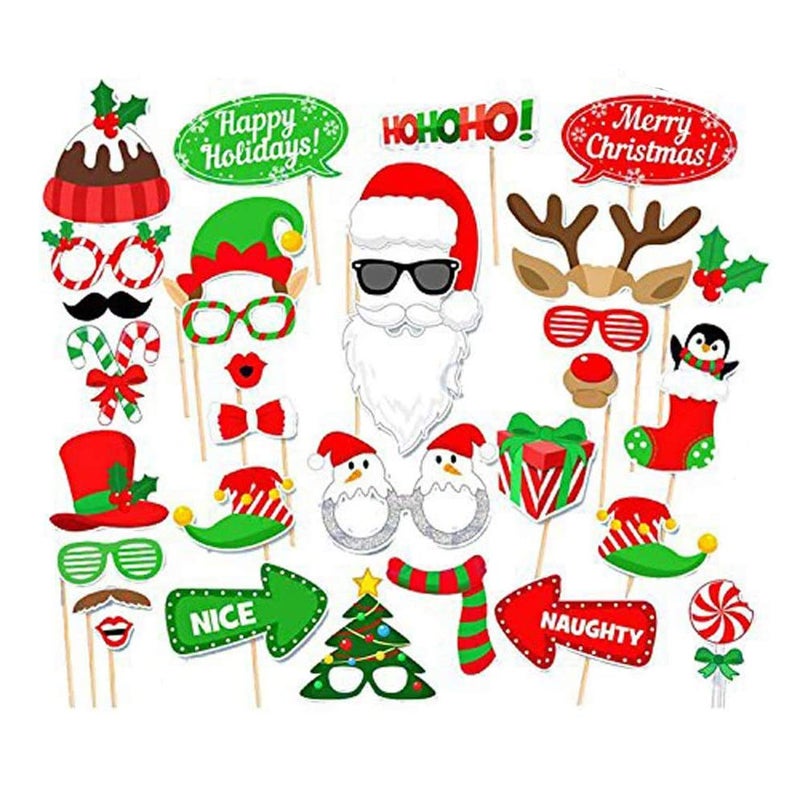 BinaryABC Christmas Party Photo Booth Props Kit for Party Decoration 32PcsSet