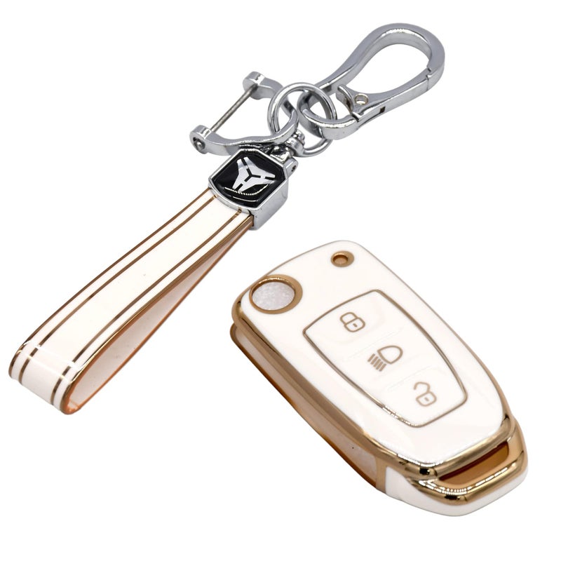 KMH TPU Gold Car Key Cover Compatible for Tata Tiago, Nexon, Altroz, Safari, Zest, Bolt, Tigor, Punch, Hexa - Pack of 2 (White with Gold) - Image 5