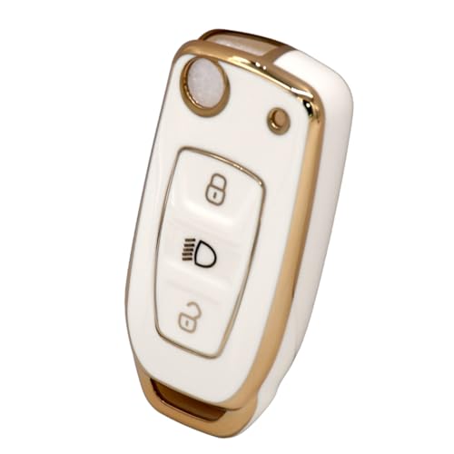 KMH TPU Gold Car Key Cover Compatible for Tata Tiago, Nexon, Altroz, Safari, Zest, Bolt, Tigor, Punch, Hexa - Pack of 2 (White with Gold) - Image 3