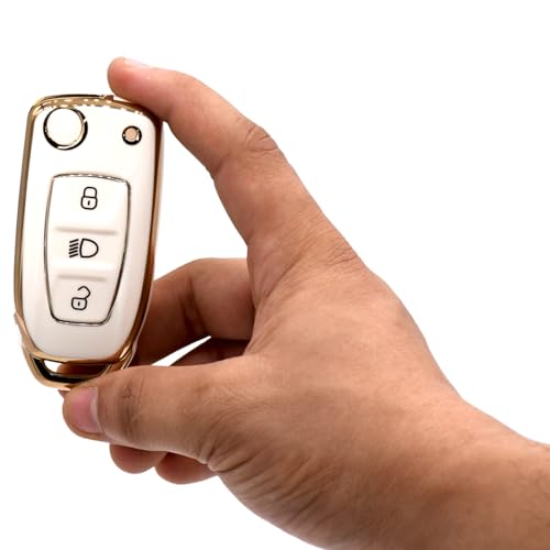 KMH TPU Gold Car Key Cover Compatible for Tata Tiago, Nexon, Altroz, Safari, Zest, Bolt, Tigor, Punch, Hexa - Pack of 2 (White with Gold) - Image 2