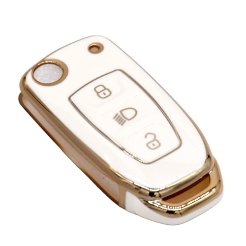 KMH TPU Gold Car Key Cover Compatible for Tata Tiago, Nexon, Altroz, Safari, Zest, Bolt, Tigor, Punch, Hexa - Pack of 2 (White with Gold) - Image 4