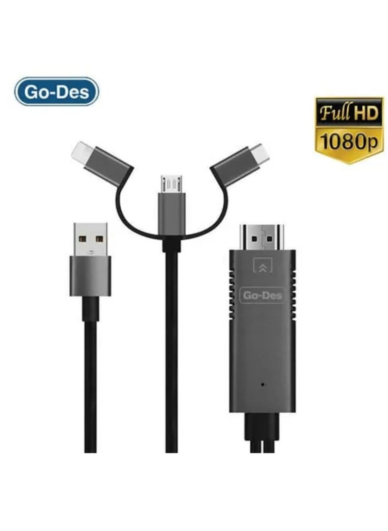 JAJEEK 3-in-1 HDMI Cable Adapter – Lightning, Micro USB & USB-C to HDMI, 4K Ultra HD, Plug & Play, Charging While Displaying, Compatible with Android & iOS Devices - Image 4