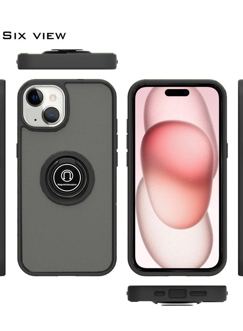 Wtech Finger Grip Magnetic Hold Kickstand Ring Finger With Built-In Iron Case Cover For Apple iPhone 15 2023 Black  - Image 3