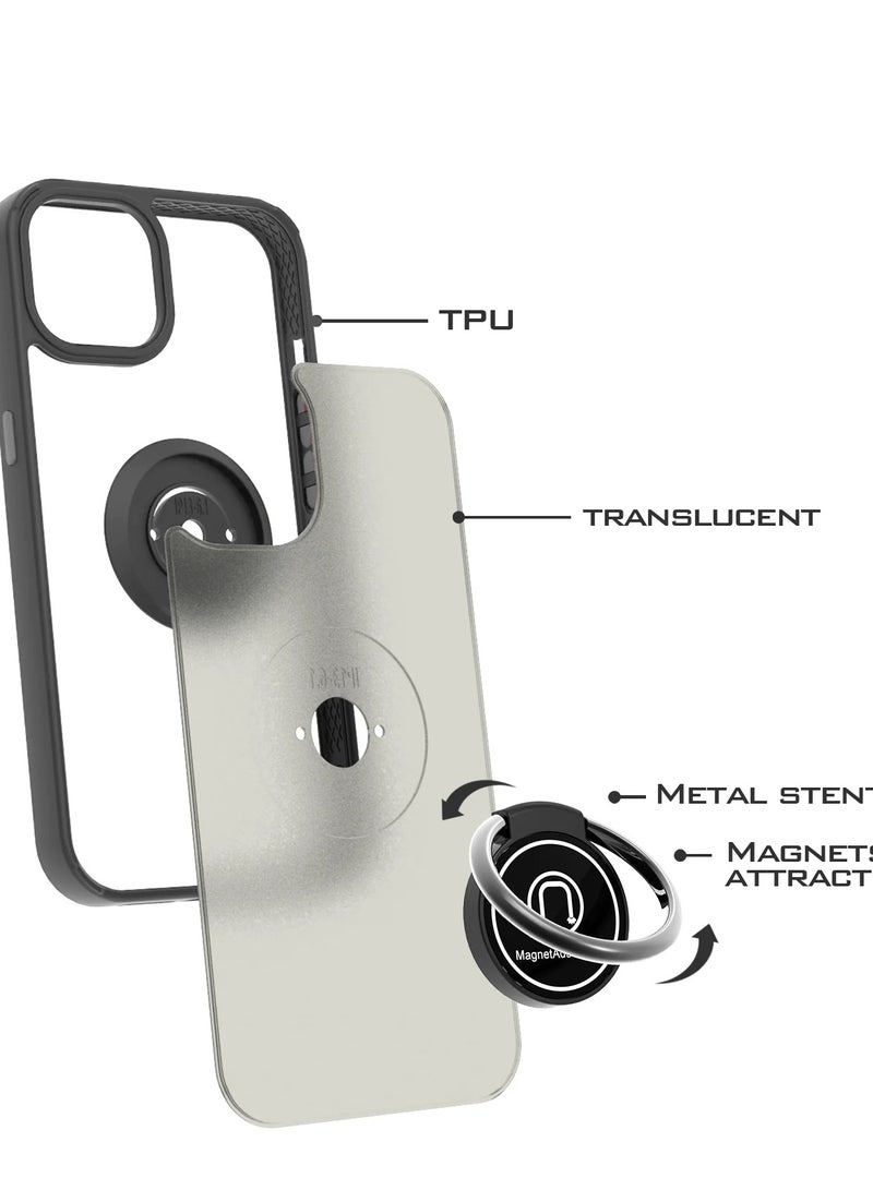 Wtech Finger Grip Magnetic Hold Kickstand Ring Finger With Built-In Iron Case Cover For Apple iPhone 15 2023 Black  - Image 5