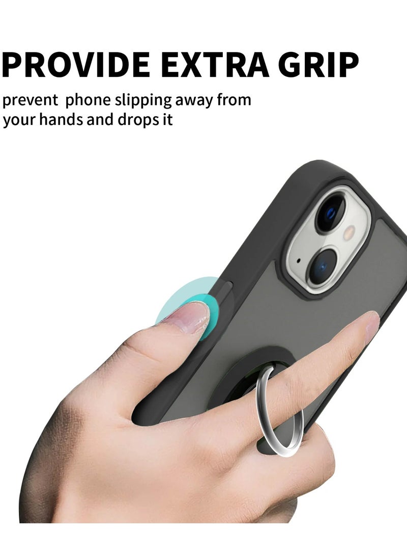 Wtech Finger Grip Magnetic Hold Kickstand Ring Finger With Built-In Iron Case Cover For Apple iPhone 15 2023 Black  - Image 2