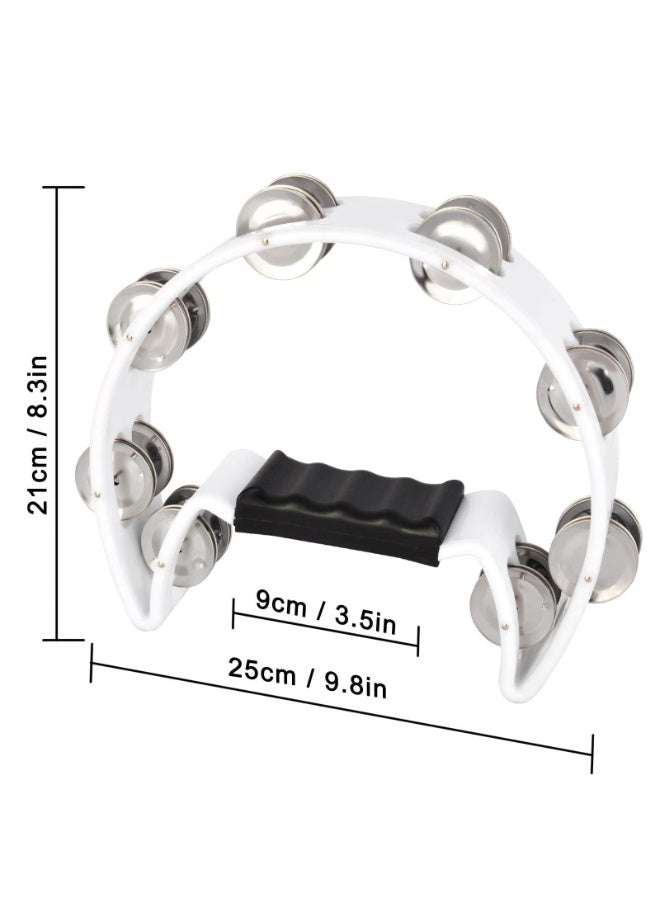 Half Moon Tambourine Handheld Bell Shaker Handbell Rattle Rhythm Hand Percussion Instrument with Double Row of 16x Steel Jingle Pair & Ergonomic Grip for Band Party Concert School Church - Image 3