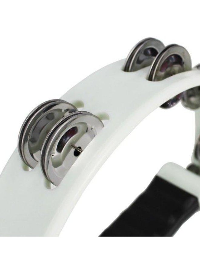 Half Moon Tambourine Handheld Bell Shaker Handbell Rattle Rhythm Hand Percussion Instrument with Double Row of 16x Steel Jingle Pair & Ergonomic Grip for Band Party Concert School Church - Image 2