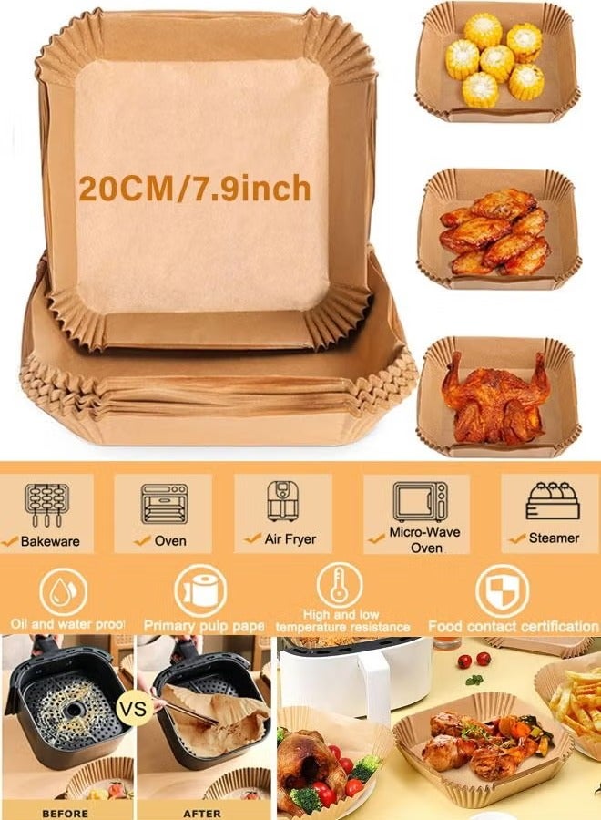 20CM Square Air Fryer Liner, Waterproof Air Fryer Baking Paper, Microwave Baking Parchment Paper (50 Pack)  - Image 1