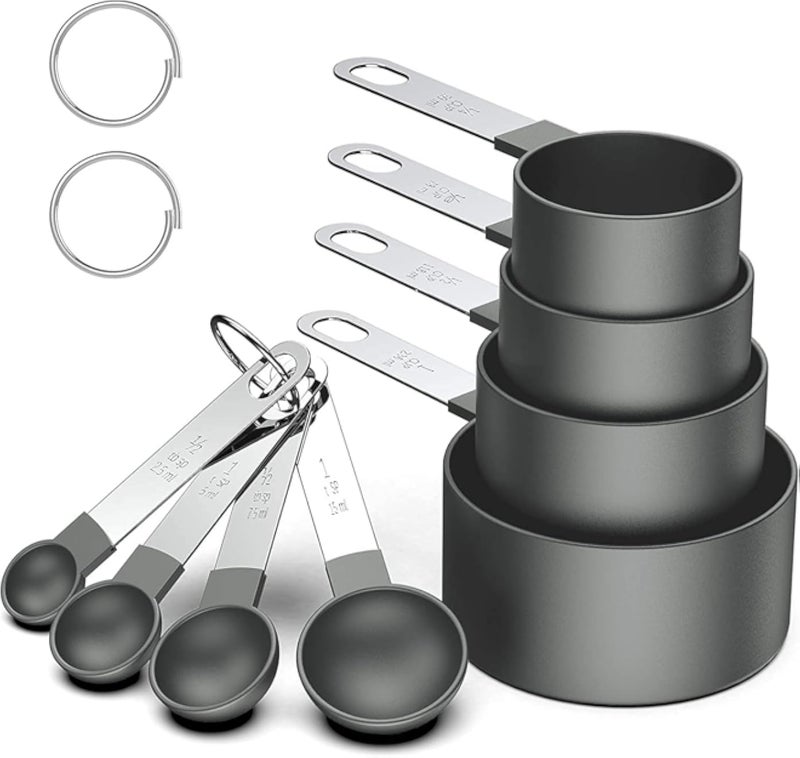 RUNZI 8 Pcs Measuring Cups and Spoons Set, Stackable Stainless Steel Handle Accurate Tablespoon for Measuring Dry and Liquid Ingredients Small Teaspoon with Plastic Head Assorted Colors
