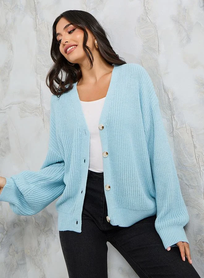 Styli Boxy Fit Chunky Knit Button Down Cardigan