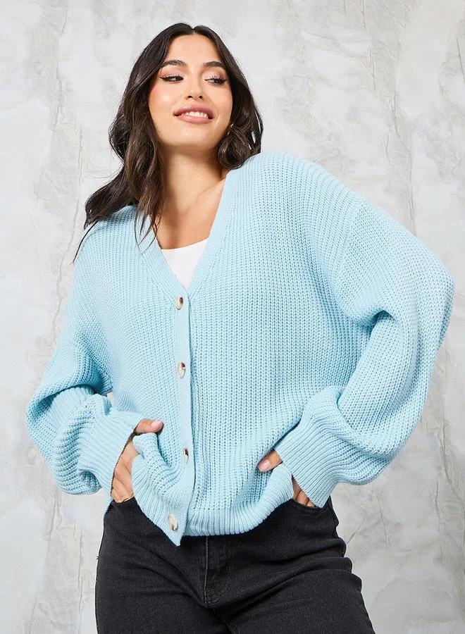 Styli Boxy Fit Chunky Knit Button Down Cardigan