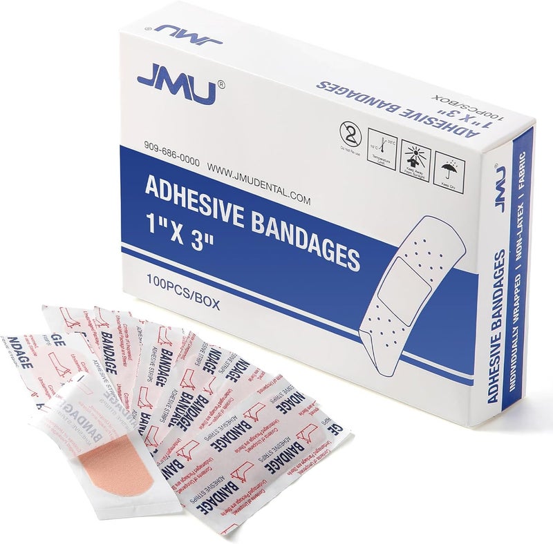 JMU لصقات لاصقة معقمة JMU 300 قطعة 1x3 بوصة شرائط لاصقة من القماش مغلفة بشكل فردي للعناية بالجروح والإسعافات الأولية - Image 1