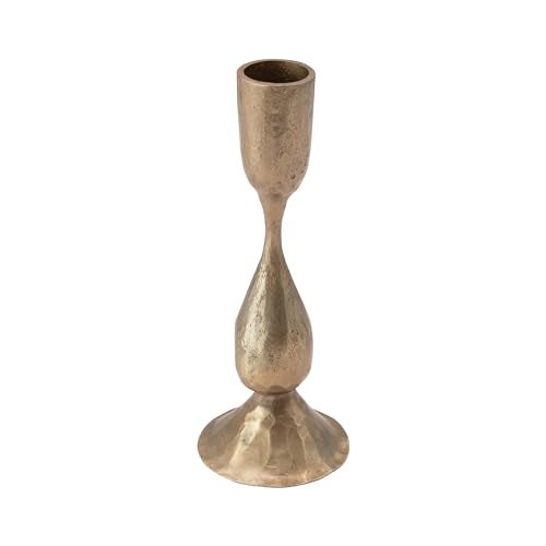 Creative Co-Op Round Hand-Forged Metal Taper Holder, Antique Brass Finish - Image 1