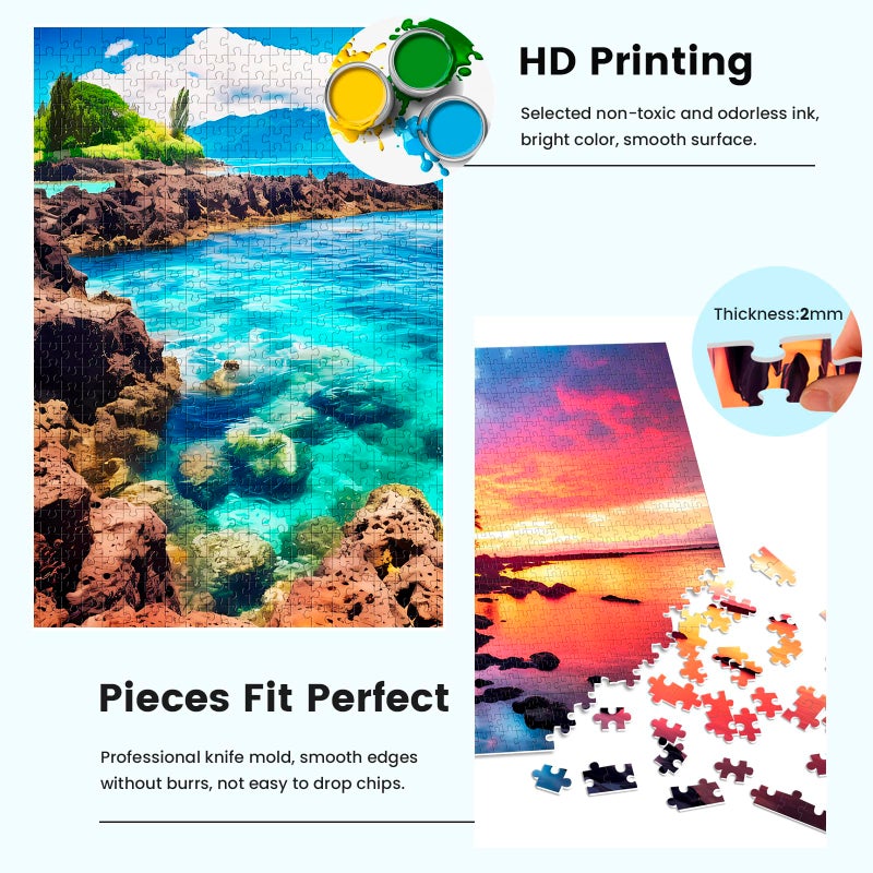 Edsjegn 2 Pack 1000 Piece Puzzles for Adults - Beach, Coconut Tree, Reef Landscape Jigsaw Puzzles - 2000 Pieces Total - Image 4
