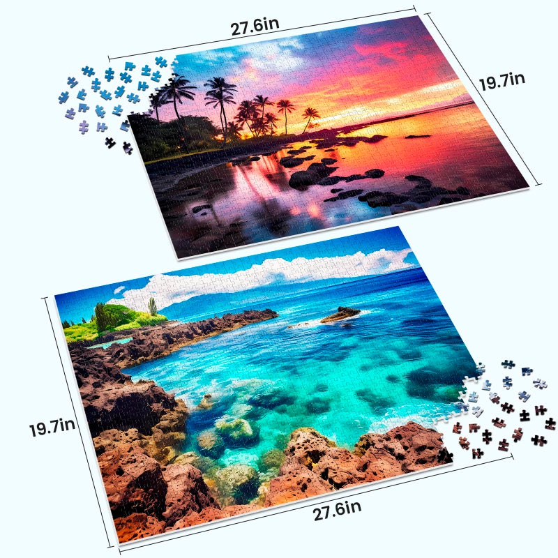 Edsjegn 2 Pack 1000 Piece Puzzles for Adults - Beach, Coconut Tree, Reef Landscape Jigsaw Puzzles - 2000 Pieces Total - Image 2