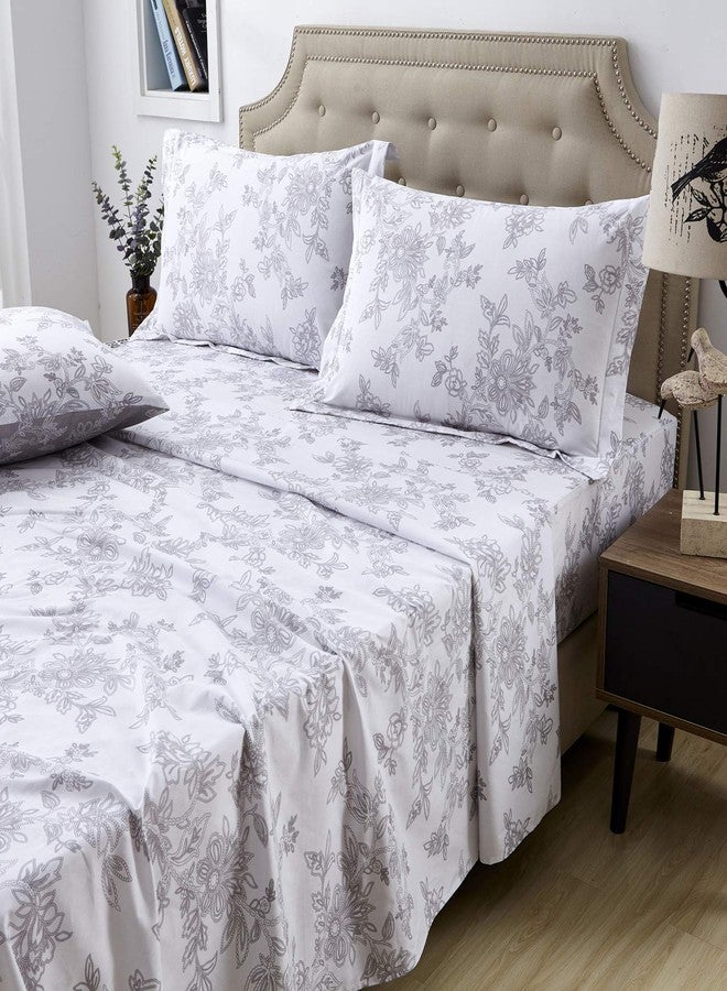 FADFAY White Queen Sheets Set Floral Deep Pocket Fitted Sheet Sets Super Soft Easy Care 100% Cotton Kids Bed Sheets Lightweight Skin-Friendly Girls Bedding (4PCS, Queen Size) - Image 1