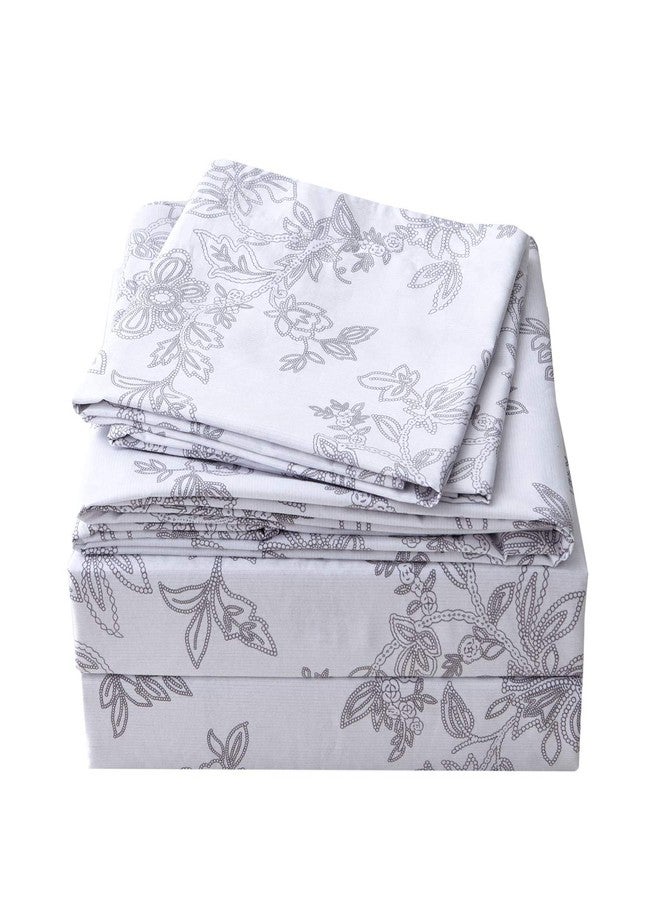 FADFAY White Queen Sheets Set Floral Deep Pocket Fitted Sheet Sets Super Soft Easy Care 100% Cotton Kids Bed Sheets Lightweight Skin-Friendly Girls Bedding (4PCS, Queen Size) - Image 2