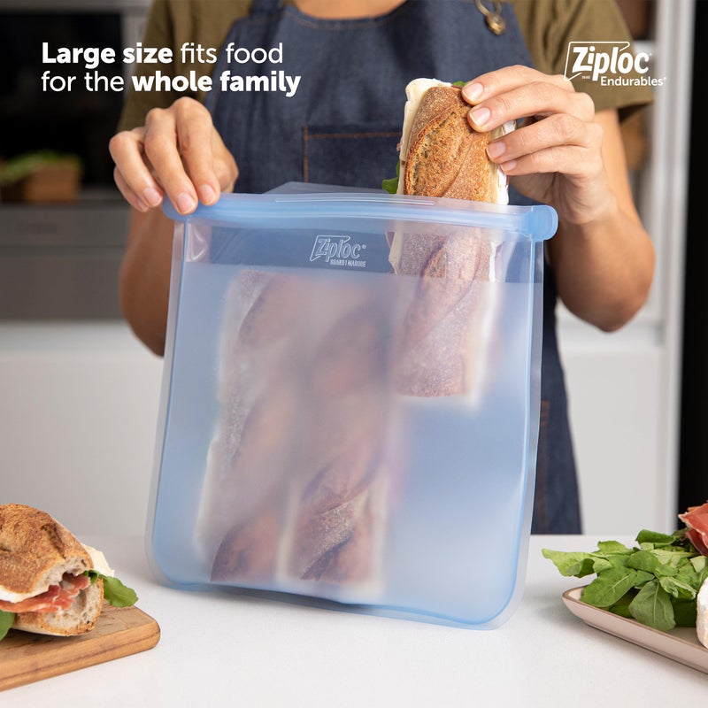 زيبلوك ziploc endurtins حقيبة كبيرة وحاوية متوسطة قابلة لإعادة الاستخدام وأكياس السيليكون وحاويات إعداد وجبة تخزين الطعام لفرن الفريزر وغسالة الصحون في الميكروويف آمنة - Image 4