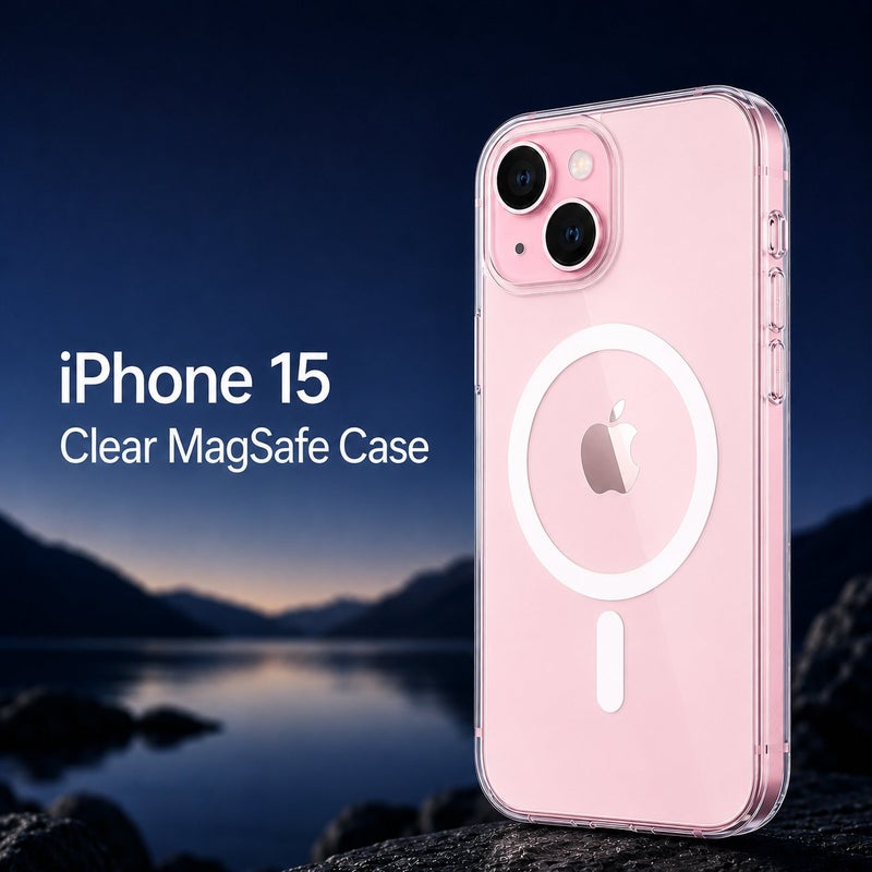 MagSafe Compatible Clear Case for iPhone 15, Transparent Magnetic Ring TPU Cover with Raised Camera & Screen Protection - Image 1