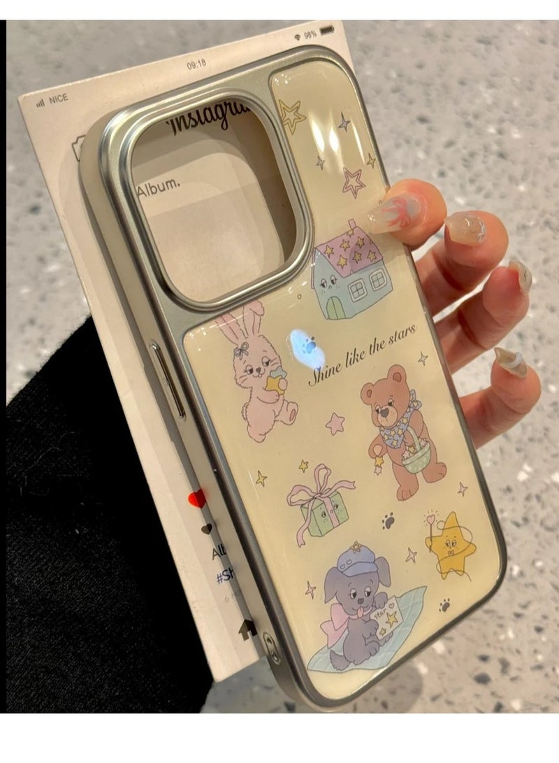 NIBEMINENT Cute Bow Tie Bear Protective TPU Case Cover For IPhone 17, Rabbit Teddy