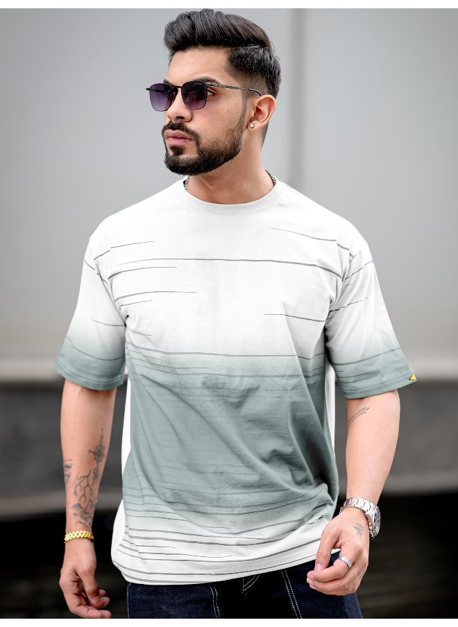 Maniac Mens Spray Print Round Neck 3/4th Sleeve White Cotton Oversized T-Shirt  - Image 2