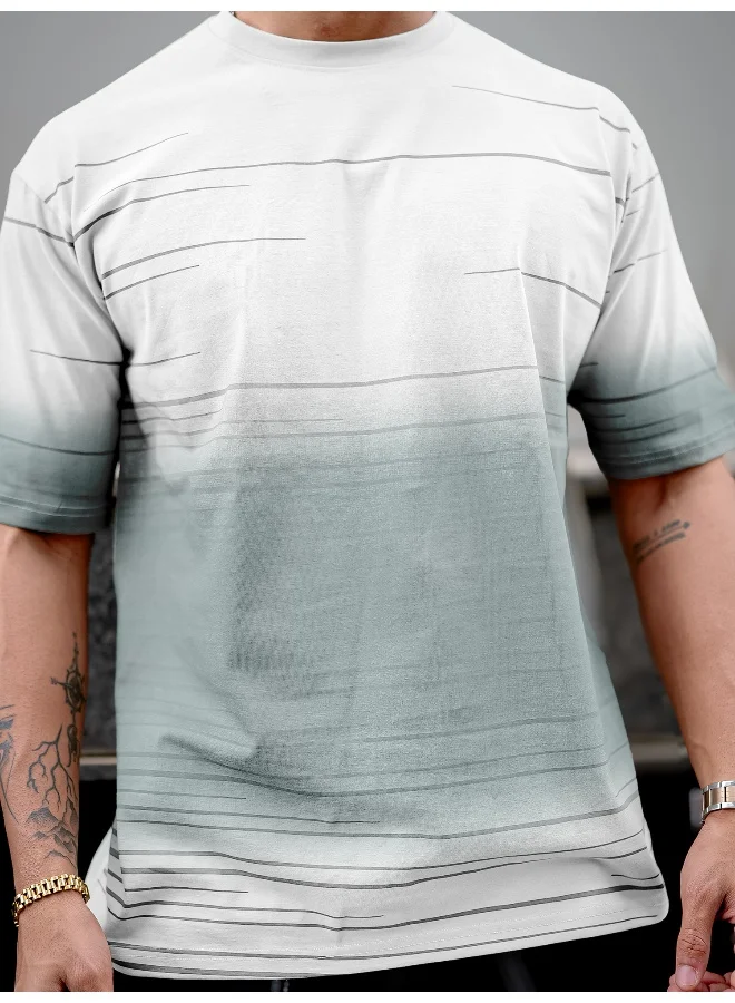 Maniac Mens Spray Print Round Neck 3/4th Sleeve White Cotton Oversized T-Shirt