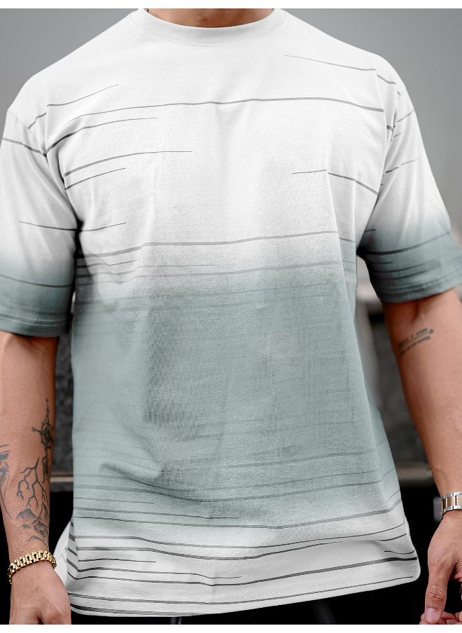 Maniac Mens Spray Print Round Neck 3/4th Sleeve White Cotton Oversized T-Shirt  - Image 3