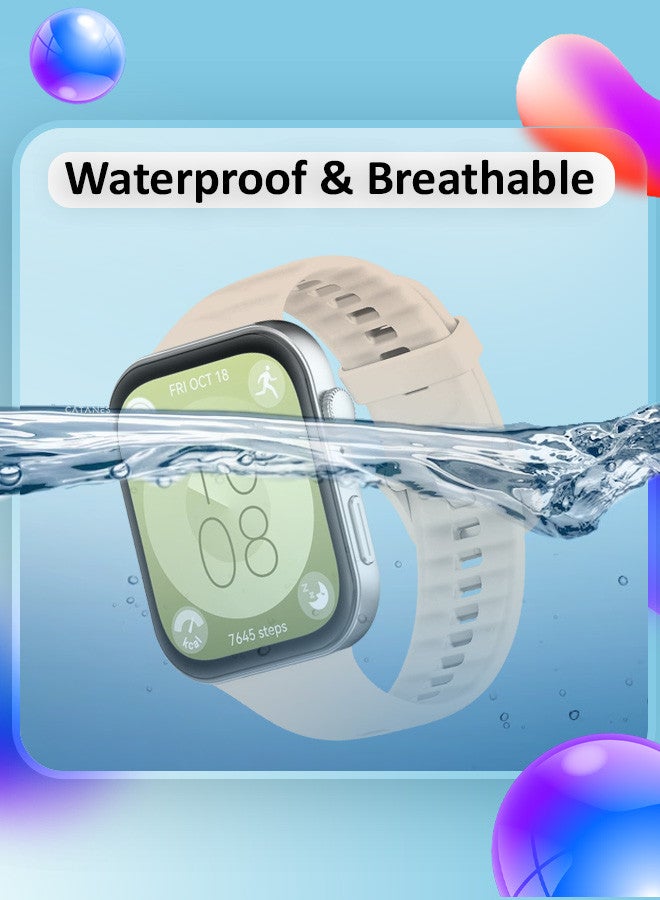 CATANES [for Huawei Watch Fit 3] Watch Band Soft Silicone Strap for Men Women Stylish Waterproof Watch Band /Beige - Image 5