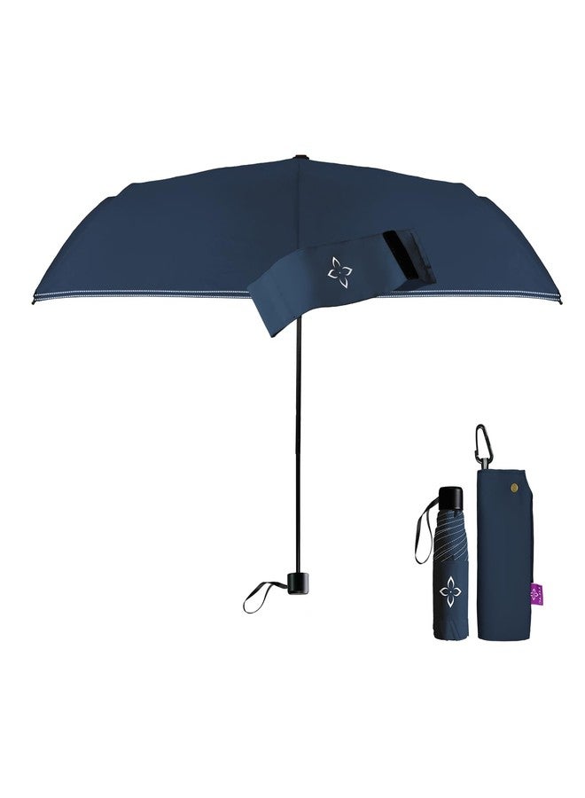 LILAC Windproof Travel Mini Umbrella - Manual Open Close with No Rebound for Seniors & Kids, Small Compact and Portable for Rain, Reflective Design for Night Safety Men & Women Navy - Image 1