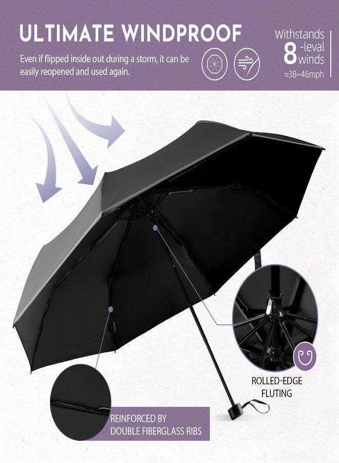 LILAC Windproof Travel Mini Umbrella - Manual Open Close with No Rebound for Seniors & Kids, Small Compact and Portable for Rain, Reflective Design for Night Safety Men & Women Navy - Image 3