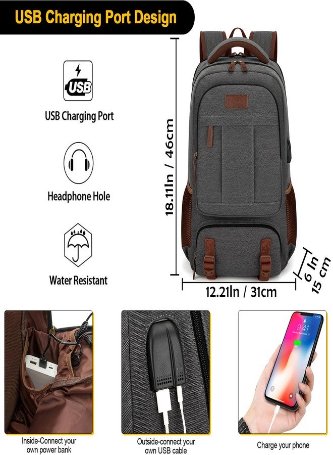 Tzowla Canvas Laptop Backpack, Bag for Men Women,School Travel College Work Rucksack Fits 15.6 Inch Laptop, Bookbag with USB Charging Port,Dark Grey - Image 2