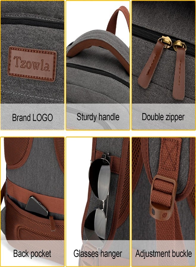Tzowla Canvas Laptop Backpack, Bag for Men Women,School Travel College Work Rucksack Fits 15.6 Inch Laptop, Bookbag with USB Charging Port,Dark Grey - Image 5