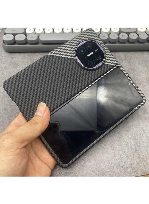 For Huawei MateX5 Folding Screen Phone Case Color Matching Kevlar Texture Full-Covering Drop-Resistant Matex5/x3 Collection Edition Carbon Fiber Pattern Men's And Women's Protective Case X5 Frosted Non-Slip Ultra-Thin PC Hard-Color:Large Hole [silver And Black - Front Frame + Back Shell] Kevlar Pc Shell-Applicable Models:For Huawei Mate X5