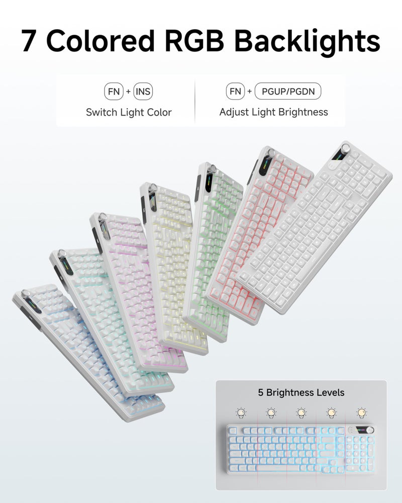 EWEADN C98 Gaming Keyboard and Mouse, Wired PC Gaming Keyboards with Multimedia Knob, Wrist Palm& 3200 DPI, RGB Backlit Computer Keyboard, Quiet Membrane Gaming Keyboard for Windows/MAC/Laptop (White) - Image 5