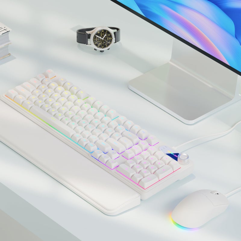 EWEADN C98 Gaming Keyboard and Mouse, Wired PC Gaming Keyboards with Multimedia Knob, Wrist Palm& 3200 DPI, RGB Backlit Computer Keyboard, Quiet Membrane Gaming Keyboard for Windows/MAC/Laptop (White) - Image 1