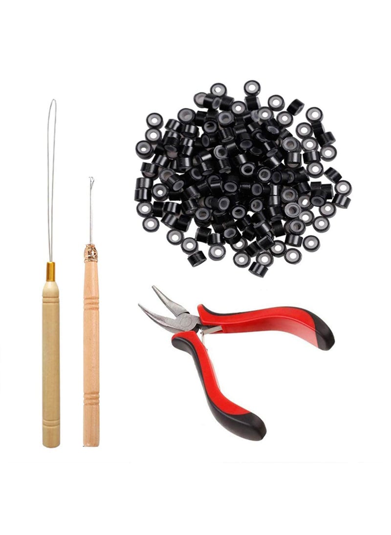 Orgrimmar Orgrimmar Hair Extension Remove Pliers Pulling Hook 500 PCS Micro Silicone Rings Bead Device Tool Kits for Professional Hair Styling Tools Accessory (Black) 
