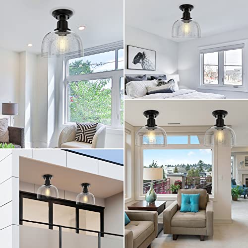 EAPUDUN Semi Flush Mount Ceiling Light, Modern Light Fixture with Seeded Bubble Glass Shade, Oil Rubbed Bronze Finish for Hallway Corridor Kitchen Bathroom Bedroom Passway, FMA1123-ORB - Image 2