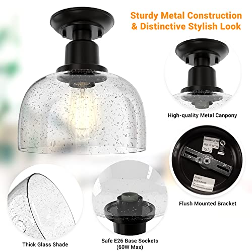 EAPUDUN Semi Flush Mount Ceiling Light, Modern Light Fixture with Seeded Bubble Glass Shade, Oil Rubbed Bronze Finish for Hallway Corridor Kitchen Bathroom Bedroom Passway, FMA1123-ORB - Image 4