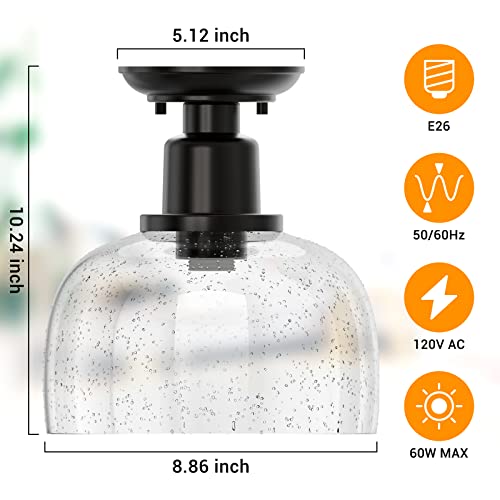 EAPUDUN Semi Flush Mount Ceiling Light, Modern Light Fixture with Seeded Bubble Glass Shade, Oil Rubbed Bronze Finish for Hallway Corridor Kitchen Bathroom Bedroom Passway, FMA1123-ORB - Image 5