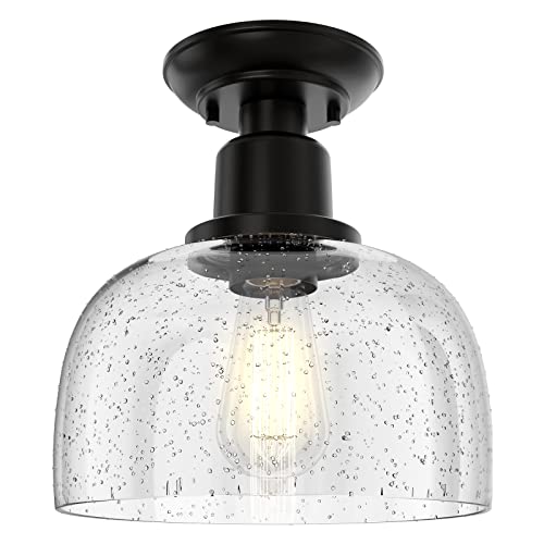 EAPUDUN Semi Flush Mount Ceiling Light, Modern Light Fixture with Seeded Bubble Glass Shade, Oil Rubbed Bronze Finish for Hallway Corridor Kitchen Bathroom Bedroom Passway, FMA1123-ORB - Image 1