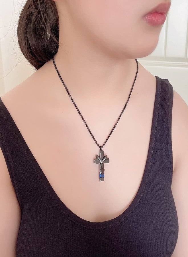 يوفينغ قلادات يوفينغ لحفظ رماد الموتى، مزينة بأحجار بخت شهر ديسمبر، قلادة صليب لحفظ الرماد، جرار لحفظ رماد الموتى، مجوهرات تذكارية - Image 3