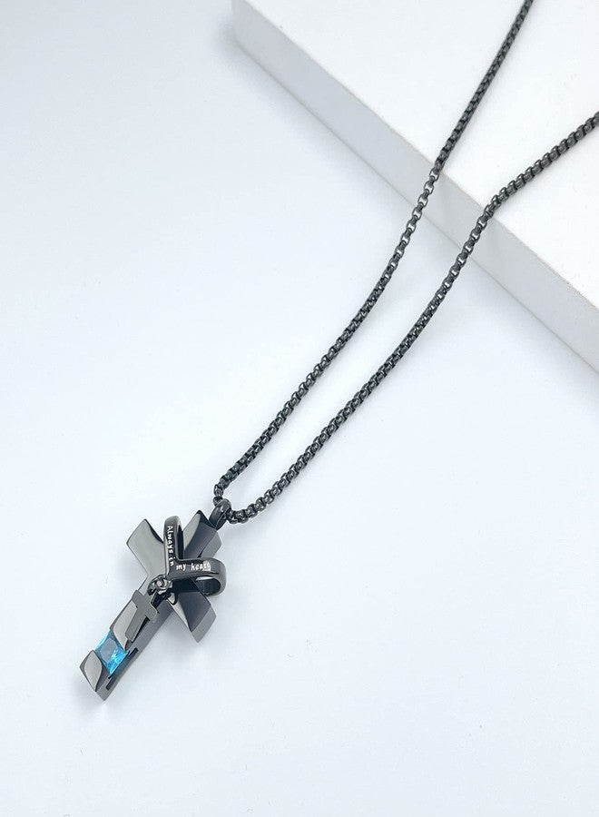 يوفينغ قلادات يوفينغ لحفظ رماد الموتى، مزينة بأحجار بخت شهر ديسمبر، قلادة صليب لحفظ الرماد، جرار لحفظ رماد الموتى، مجوهرات تذكارية - Image 2