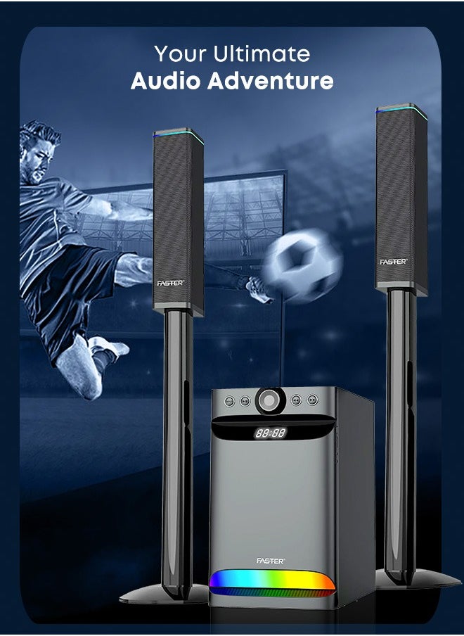 Faster XB8000 Soundbar with Subwoofer 90W- 8” Subwoofer 3” Satellite Speaker 2.1 Home Cinema RGB Powerful Bass- 5.0 Bluetooth Speaker Sound Bar Multiple Connectivity USB, BT, Aux & Remote Control- Multiple Device Inputs Smartphone Tablet Music Player  - Image 2