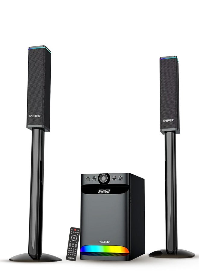 Faster XB8000 Soundbar with Subwoofer 90W- 8” Subwoofer 3” Satellite Speaker 2.1 Home Cinema RGB Powerful Bass- 5.0 Bluetooth Speaker Sound Bar Multiple Connectivity USB, BT, Aux & Remote Control- Multiple Device Inputs Smartphone Tablet Music Player  - Image 1