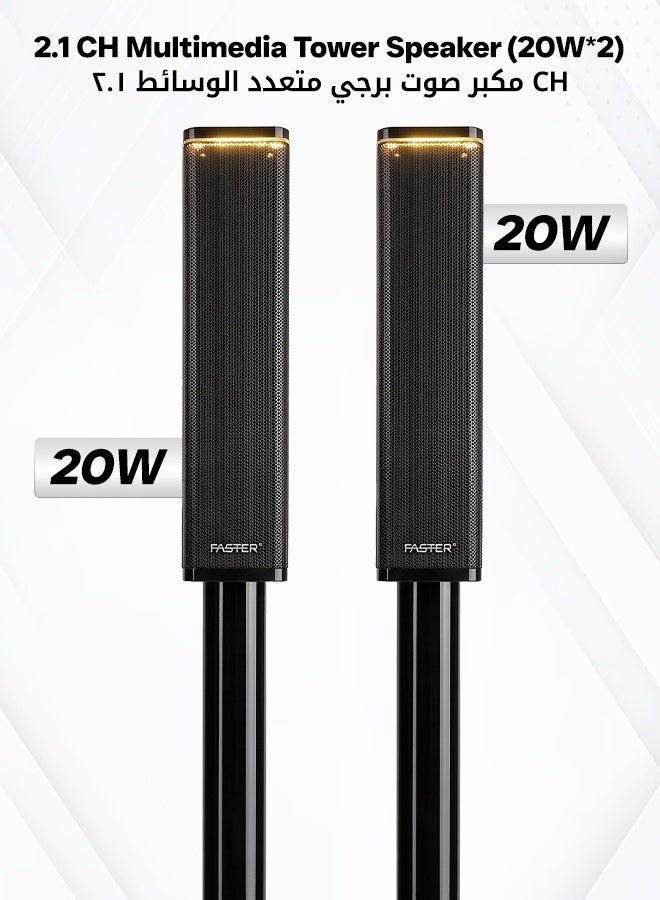 Faster XB8000 Soundbar with Subwoofer 90W- 8” Subwoofer 3” Satellite Speaker 2.1 Home Cinema RGB Powerful Bass- 5.0 Bluetooth Speaker Sound Bar Multiple Connectivity USB, BT, Aux & Remote Control- Multiple Device Inputs Smartphone Tablet Music Player - Image 3