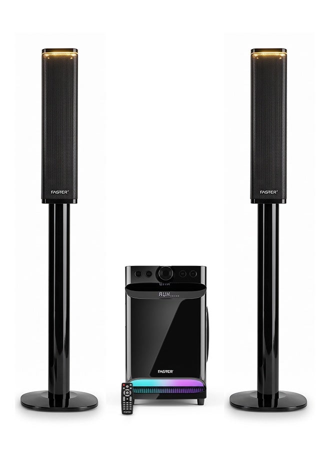 Faster XB8000 Soundbar with Subwoofer 90W- 8” Subwoofer 3” Satellite Speaker 2.1 Home Cinema RGB Powerful Bass- 5.0 Bluetooth Speaker Sound Bar Multiple Connectivity USB, BT, Aux & Remote Control- Multiple Device Inputs Smartphone Tablet Music Player - Image 1